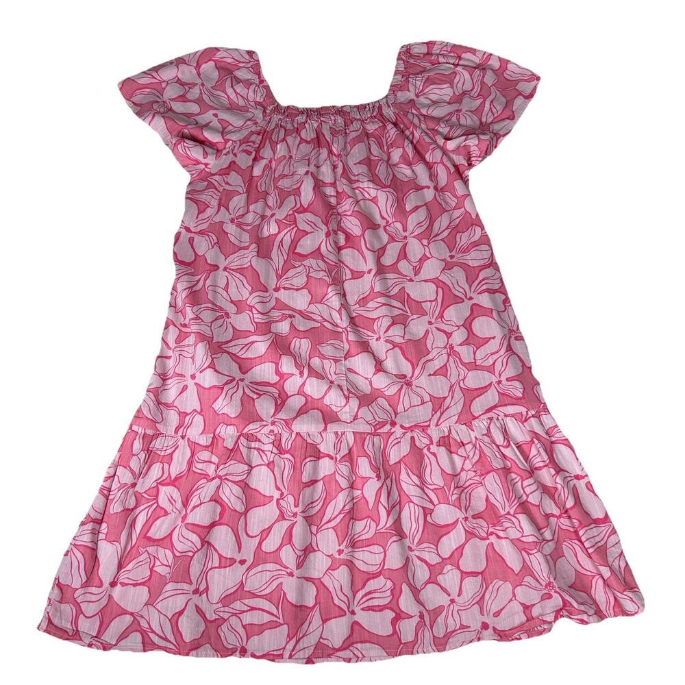 Gap pink floral cotton blend style elastic square neck relaxed mini dress Sz XS